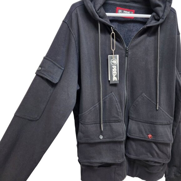 Preme Black  With Multiple Utility Pockets Full-Zip Hoodie Size L - Picture 5 of 14